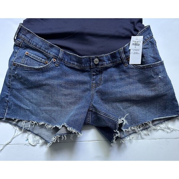 Abercrombie & Fitch Maternity 4” Mom Jean Short Distressed Full Belly Band Sz 10 - Picture 2 of 7